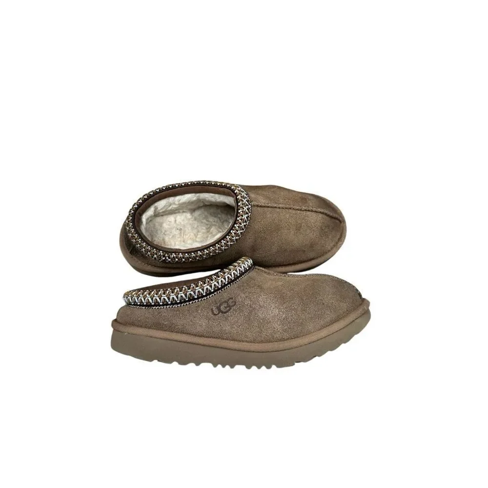 UGG Tasman Slippers Kids Youth 1Y Chestnut Light Brown Fur Lined Suede Slip On